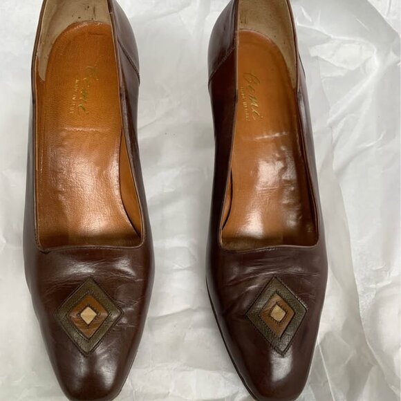 CEMI Vintage Chocolate Leather Pump - Sz 38 1/2 - Picture 1 of 7